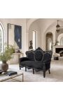 Barokinė sofa juodo aksomo audinio ir juodai lakuoto medžio - 2