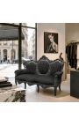 Barokinė sofa juodo aksomo audinio ir juodai lakuoto medžio - 8