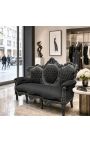 Canapea baroc din catifea neagra si lemn lacuit negru - 11