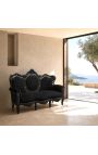 Barokna sofa crna baršunasta tkanina i crno lakirano drvo - 10