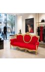 Tela barroca Sofa terciopelo rojo y madera dorada - 4