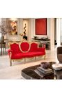 Tela barroca Sofa terciopelo rojo y madera dorada - 5