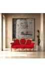 Barok Sofa stof rood fluweel en verguld hout - 10