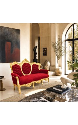 Canapé baroque tissu velours bordeaux et bois doré - 2