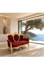 Tela barroca Sofa roja terciopelo de burdeos y madera dorada - 7