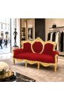 Canapé baroque tissu velours bordeaux et bois doré - 10