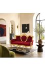 Tela barroca Sofa roja terciopelo de burdeos y madera dorada - 3