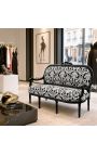 Canapea stil Ludovic al XVI-lea din material alb floral si lemn negru - 4
