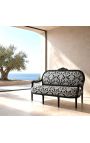 Louis XVI-stil sofa i hvidt blomstret stof og sort træ - 8