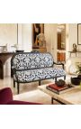 Canapé de style Louis XVI en tissu fleuri blanc et bois noir - 3