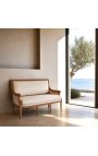 Sofa Louis XVI style easy chair beige linen fabric and natural wood - 8