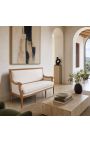 Sofa Louis XVI style easy chair beige linen fabric and natural wood - 6