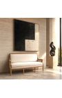 Sofa Louis XVI style easy chair beige linen fabric and natural wood - 4