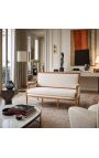 Sofa Louis XVI style easy chair beige linen fabric and natural wood - 3