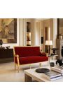 Liudviko XVI stiliaus sofa su bordo aksomu ir aukso mediena - 8