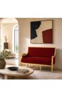 Liudviko XVI stiliaus sofa su bordo aksomu ir aukso mediena - 7