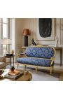 Canapé de style Louis XVI satiné bleu aux motifs "Gobelins" et bois doré - 2