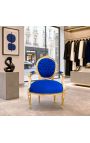 Barocksessel Louis XVI Blaue Samt und Goldholz im Stil - 6