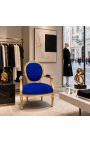 Barokki nojatuoli Louis XVI Style Blue Velvet ja kulta puu - 7