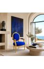 Barocksessel Louis XVI Blaue Samt und Goldholz im Stil - 4