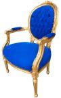 Barokki nojatuoli Louis XVI Style Blue Velvet ja kulta puu - 12