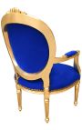 Baroka krēsls Louis XVI Stils Blue samta un zelta koksne - 15