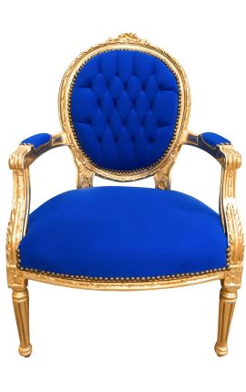 Барокото кресло Louis XVI стил синьо кадифе и златно дърво