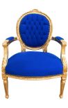 Barokki nojatuoli Louis XVI Style Blue Velvet ja kulta puu - 6