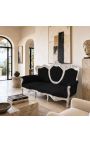 Canapé baroque tissu velours noir et bois argenté - 10