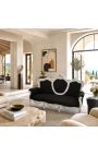 Baroque Sofa fabric black velvet and silver wood - 6