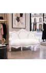 Barock soffa konstskinn läder vitt och vitlackerat trä - 6
