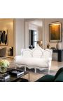 Barokinė sofa netikra oda baltai baltai lakuota mediena - 4