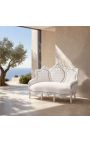 Canapea baroc piele fals din lemn lacuit alb si alb - 9