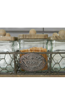 Wrought iron basket with 6 spice jars