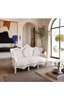 Canapea baroc piele fals din lemn lacuit alb si alb - 5