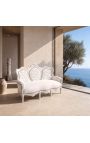 Canapé baroque tissu simili cuir blanc et bois laqué blanc - 7