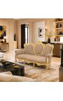 Baroka sofas no velmēta taupe auduma un zelta koka - 12