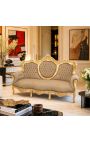 Barok sofa fløjl taupe stof og guld træ - 10