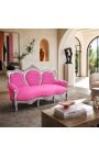 Canapé baroque tissu velours rose et bois argenté - 2