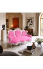Sofa w stylu barokowym aksamit różowo-srebrny drewno - 15