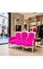 Sofà barroc de tela de vellut rosa fúcsia i fusta platejada - 11
