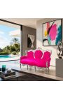 Canapea Baroque din catifea fucsia si lemn argintiu - 7