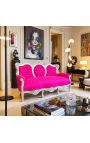 Canapea Baroque din catifea fucsia si lemn argintiu - 10