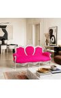 Barok sofa fuchsia fløjlsstof og træ sølv - 5