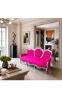 Divano barocco in tessuto di velluto fuchsia e argento di legno - 3