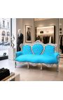 Barokk sofa turkis fløyel og sølvtre - 11