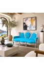 Barokinė sofa turkio spalvos aksomas ir sidabro mediena - 8