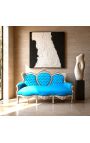 Sofá barroco tecido veludo turquesa e madeira prateada - 10
