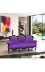 Canapé baroque tissu velours mauve et bois laqué noir - 6