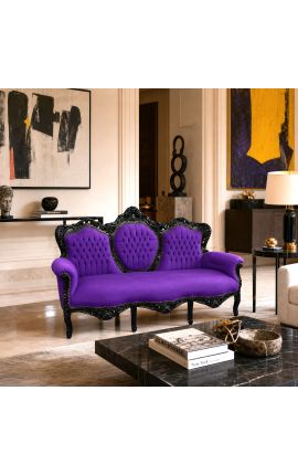 Barokinis sofos audinys violetinis aksomas ir juodai lakuota mediena - 2